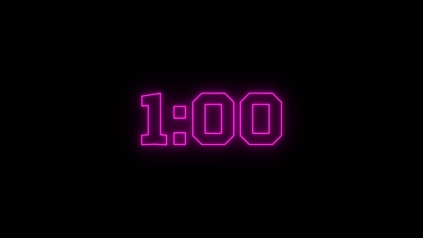 1 minute Countdown timer animation with transparent background for video overlays, events, livestreams, intros, gaming, sports, and digital clock visuals futuristic digital-style countdown.