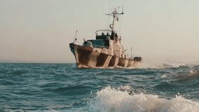 Warship Is Moving Fast Maritime Border Guards Is Patrolling The Water Space Storm - Powered by Shutterstock - Get 15% off with code: PIKWIZARD15