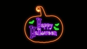 Creative Happy Halloween calligraphy greeting card. Decorative lettering with pumpkin, bats and bones as H letter. Motion lettering "Happy halloween" banner design Halloween animated design on orange - Powered by Shutterstock - Get 15% off with code: PIKWIZARD15