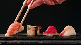 Sashimi Nigiri Platter, japanese sushi restaurant, Fresh Tuna and Salmon Slices in modern cafe, traditional food, raw red fish dish, omega 3. - Powered by Shutterstock - Get 15% off with code: PIKWIZARD15