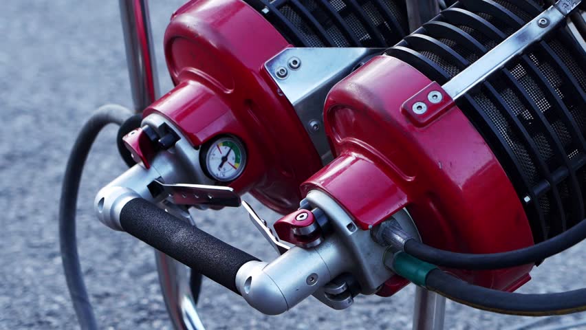 Close-up of the gas burner of a travel balloon.