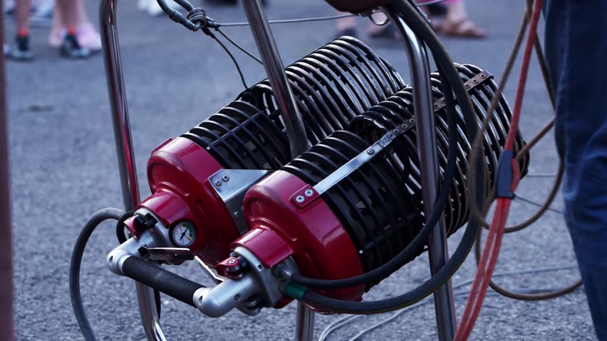 Close-up of the gas burner of a travel balloon.