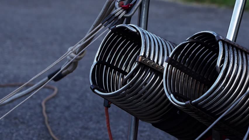 Close-up of the gas burner of a travel balloon.