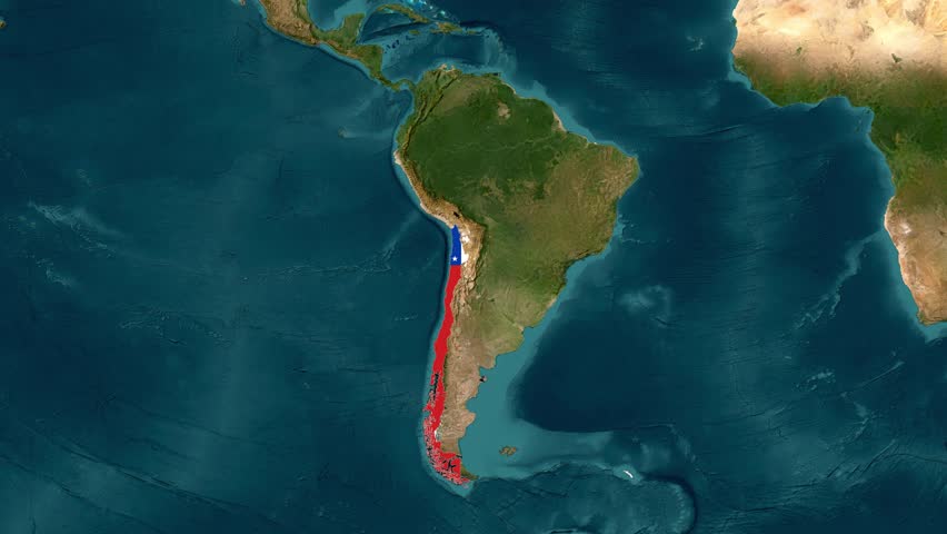 Chile Map With National Flag Animation Zoom In