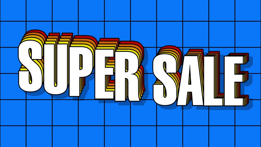 Sale banner. Promotion. Sale text. Sale text on blue background. Sale typography banner. Big font animation. Modern typography promotion banner. Smooth font text animation. Banner in comic style.