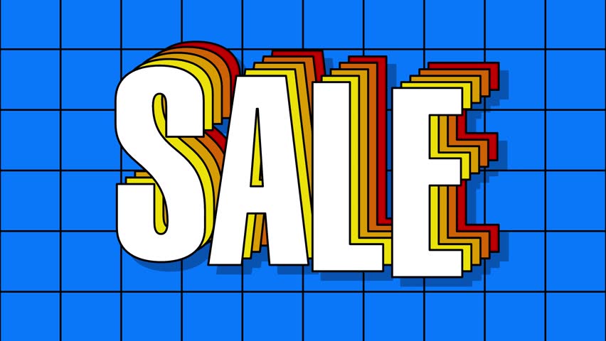 Sale banner. Promotion. Sale text. Sale text on blue background. Sale typography banner. Big font animation. Modern typography promotion banner. Smooth font text animation. Banner in comic style.