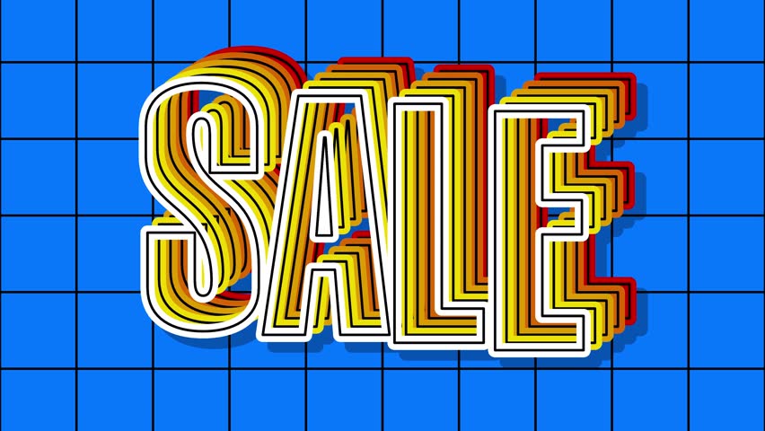 Sale banner. Promotion. Sale text. Sale text on blue background. Sale typography banner. Big font animation. Modern typography promotion banner. Smooth font text animation. Banner in comic style.