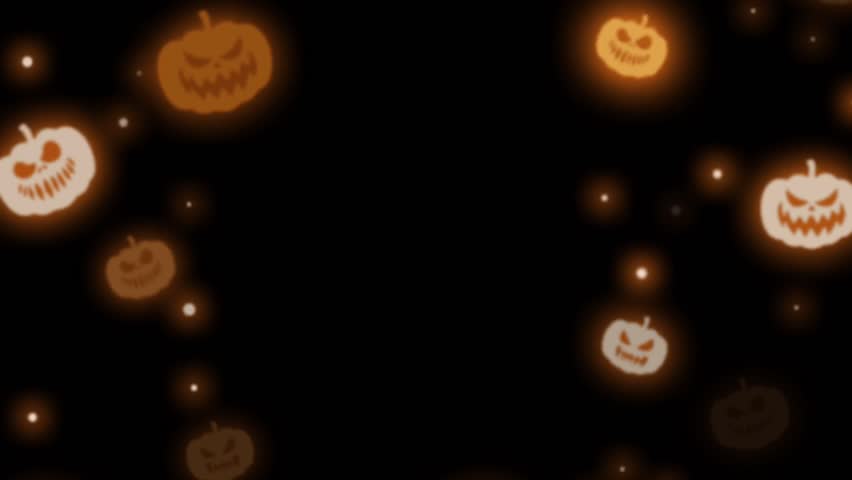 Happy Halloween text with pumpkins and rain. Happy Halloween Text Animation in gold color on black background. Happy Halloween Text video.