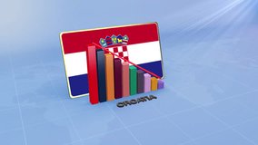 Croatia Flag on 3D Bar Graph with Downward Red Arrow Economic Crisis Concept - Powered by Shutterstock - Get 15% off with code: PIKWIZARD15