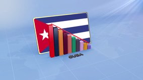 Cuba Flag on 3D Bar Graph with Downward Red Arrow Economic Crisis Concept - Powered by Shutterstock - Get 15% off with code: PIKWIZARD15