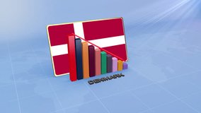 Denmark Flag on 3D Bar Graph with Downward Red Arrow Economic Crisis Concept - Powered by Shutterstock - Get 15% off with code: PIKWIZARD15