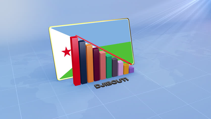 Djibouti Flag on 3D Bar Graph with Downward Red Arrow Economic Crisis Concept - Powered by Shutterstock - Get 15% off with code: PIKWIZARD15