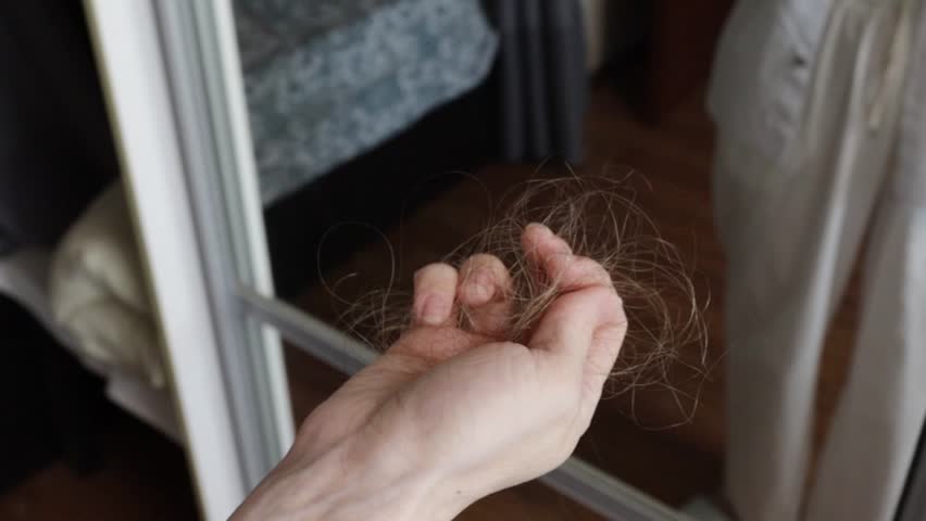Hand Holding Fallen Hair, Stress and Hair Loss in Modern Daily Life