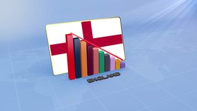 England Flag on 3D Bar Graph with Downward Red Arrow Economic Crisis Concept - Powered by Shutterstock - Get 15% off with code: PIKWIZARD15