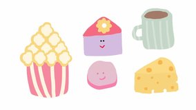 Pastel animated desserts like cake, macaron, popcorn, cheese, and coffee with faces - Powered by Shutterstock - Get 15% off with code: PIKWIZARD15