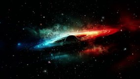 4K 3D Loop Space exploration space travel black hole and colorful stars fields in outer space science fiction background. Black hole and a disk of glowing plasma abstract  - Powered by Shutterstock - Get 15% off with code: PIKWIZARD15
