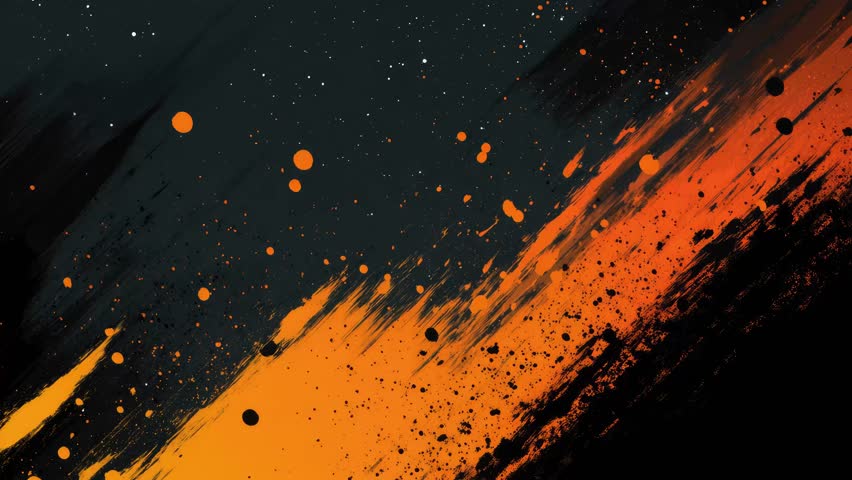 Dynamic Orange Paint Splashes on a Black Background Creating a Stunning Visual Impact.