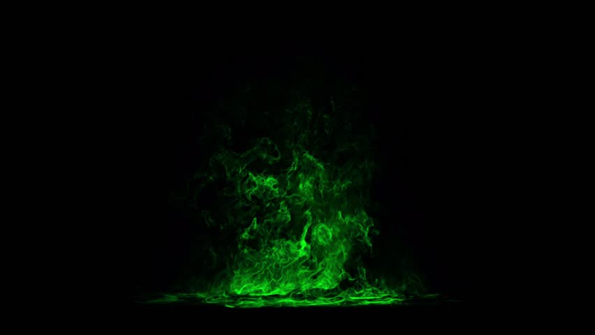 A wide wall of intense green magical fire or toxic flames burns on a black background. Seamlessly looping animation perfect for a fantasy barrier, hellfire effect, or abstract background