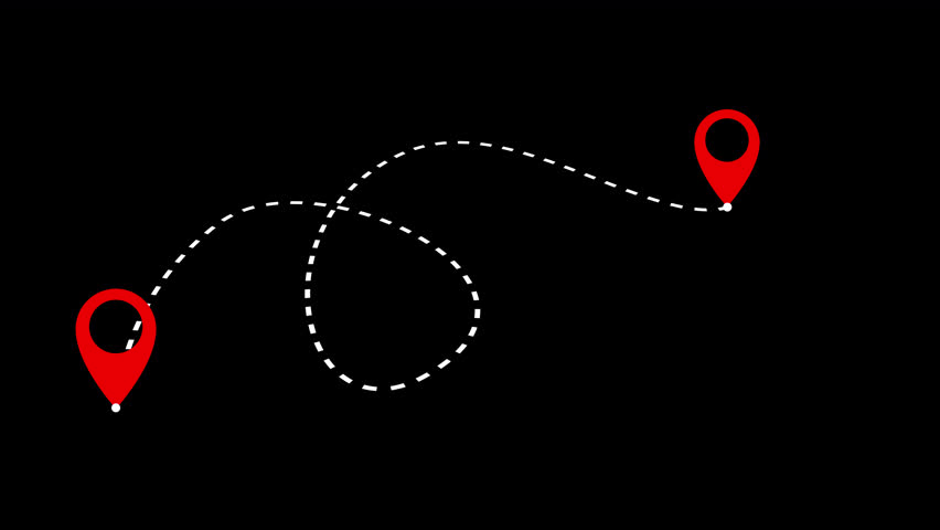 2 location point connection with lines. Animation on transparent background. 4k video