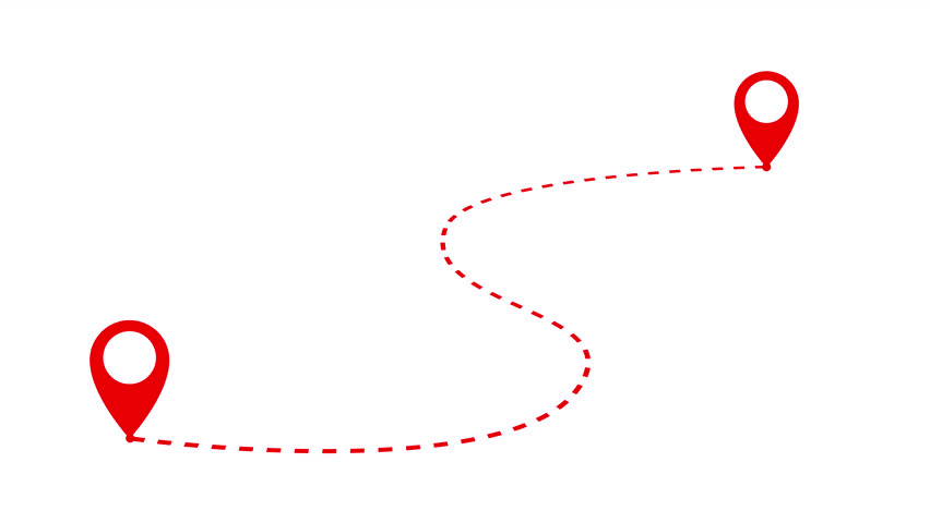 2 location point connection with lines. Location pointer with line path animation on transparent background. 4k video motion graphic