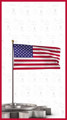 Labor Day Vertical Video. American Theme with Tools and Worker Tribute Animation