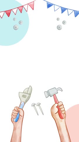 Labor Day Vertical Video. American Theme with Tools and Worker Tribute Animation