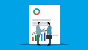 Tow businessmen shaking hands in front of business report  - Powered by Shutterstock - Get 15% off with code: PIKWIZARD15