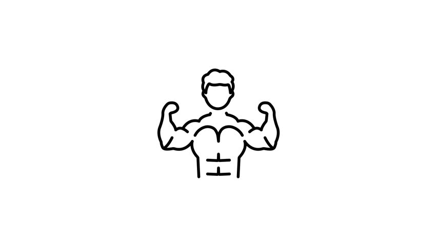 A line style animated icon showing a bodybuilder flexing 