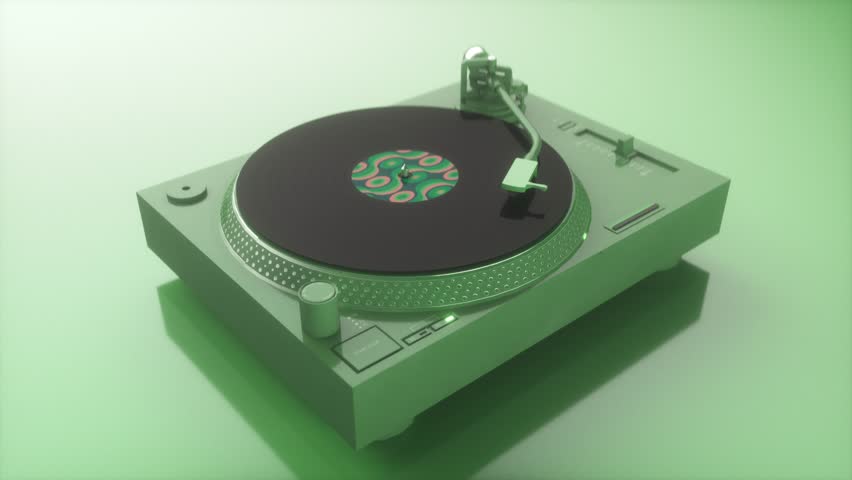 Looped Animation of Vinyl Record Player in Retro Green Aesthetic