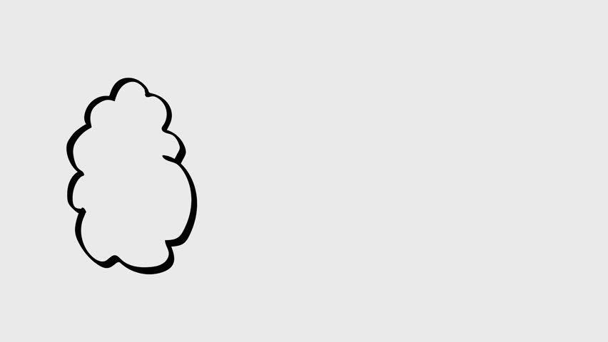 2d Animation cartoon character drawing of a smoke cloud splitting in two on white, black and green screen in 4k ultra-high-definition.