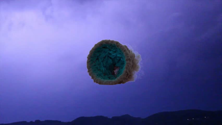 A mesmerizing front view of a smoky mystical portal opening during a dramatic rainy and lightning night. 