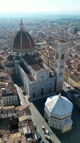 Cathedral of Santa Maria del Fiore Florence Tuscany Italy aerial drone vertical video landmark
