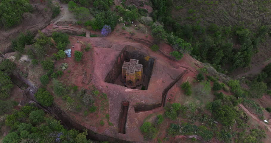 Drone Shot Of St. George Church In Lalibela, Ethiopia