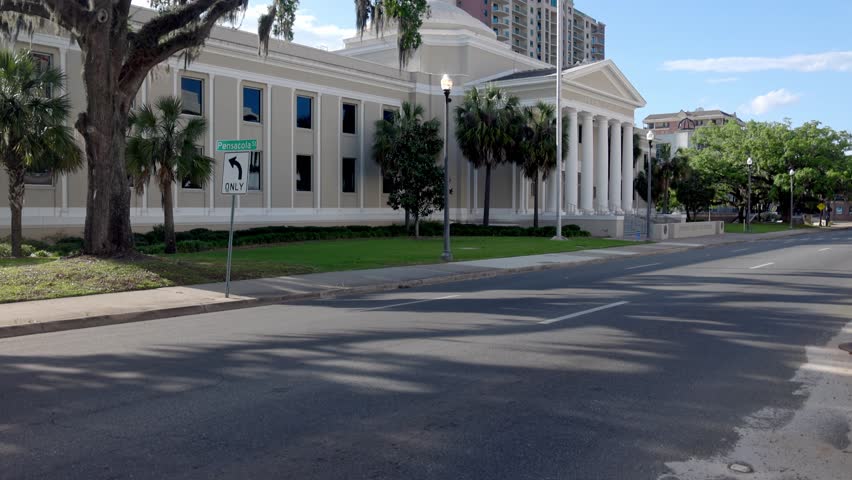 Supreme Court of Florida building at an angle with video tilting up.