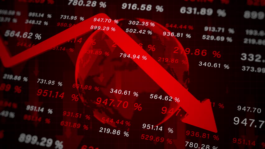 Red Downward Arrow Showing Global Stock Market Crash and Economic Recession with Falling Percentages Representing Tariff Effects and Financial Crisis