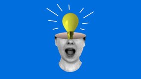 Idea concept. Light bulb turns on in a woman's head. Modern collage. Creative thinking in business. Scientific discoveries. Successful learning. Brainstorm. Halftone elements from newspaper. Animation - Powered by Shutterstock - Get 15% off with code: PIKWIZARD15