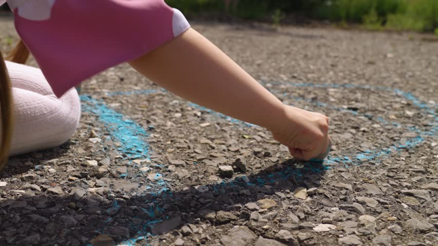 child hand drawing chalk asphalt, child kid childhood dream, little artist playground park girl daughter, chalk art imagination, kid chalk masterpiece, creative childhood games, creative sidewalk play