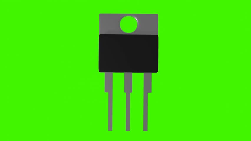 model of old transistor rotating on green background. 3d render looped animation
