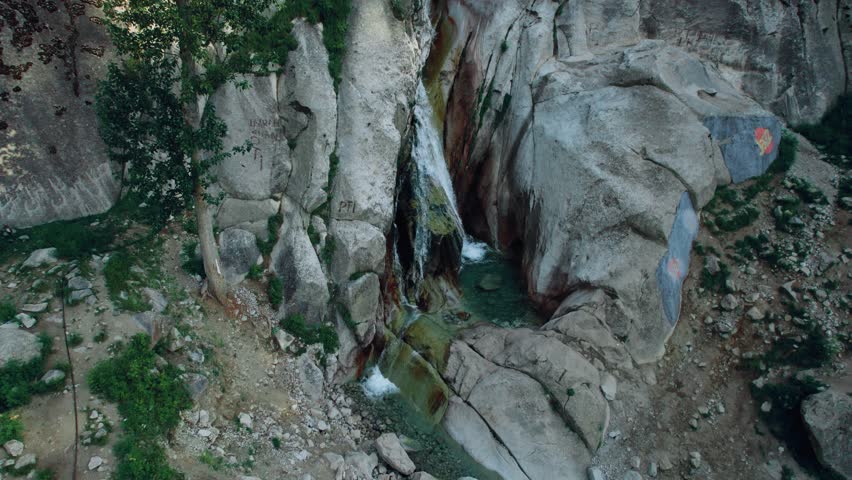 Beautiful drone view of waterfall, beautiful mountains.