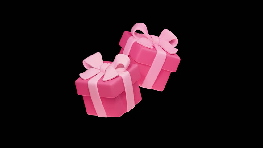 3d animation of two simple kawaii pink gift boxes wrapped with bow ribbon for Valentine
