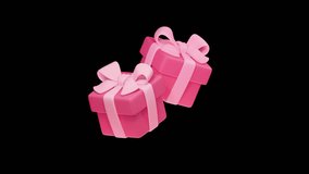 3d animation of two simple kawaii pink gift boxes wrapped with bow ribbon for Valentine's Day celebration floating in air. Colorful presents for anniversary birthday women's day transparent background - Powered by Shutterstock - Get 15% off with code: PIKWIZARD15