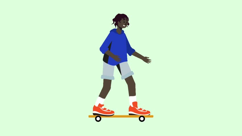 Cartoon Animation of a Person Doing Freestyle Skateboarding
