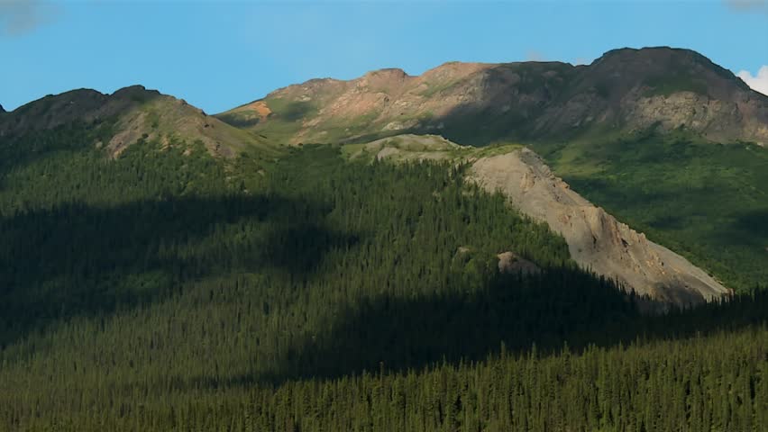 Green Slopes and Rugged Ridge of mountain range in Denali National Park, Alaska