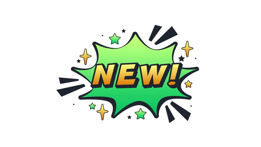 New arrival comic style animation on white and blue screen