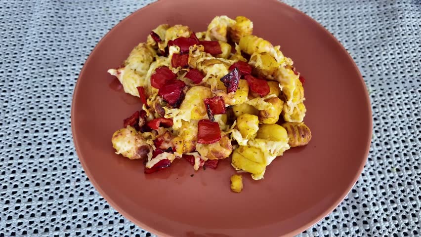 Breakfast delight: scrambled eggs and vegetables