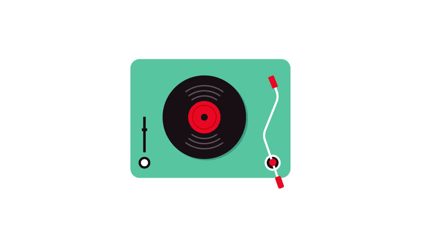 4K animation of a vinyl record spinning on a turntable over a white background.	
