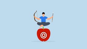 4k animation of businessman archery holding bow and arrow, meditating and concentrating on mark center of apple. - Powered by Shutterstock - Get 15% off with code: PIKWIZARD15