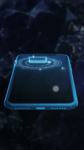 Mobile device showcasing animated infographics on technological advancement