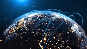 Global Connection Lines. Network Data Transfer Over Earth. Futuristic AI Technology, 5G, Satellite Communication, Internet Connectivity, Big Data, Digital World Background Animation. Crypto Exchange - Powered by Shutterstock - Get 15% off with code: PIKWIZARD15