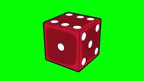 3D rendered red die with white dots on each visible face, presented in a cartoon-like style. The die is placed against a bright green background, ideal for chroma key usage or digital compositing - Powered by Shutterstock - Get 15% off with code: PIKWIZARD15